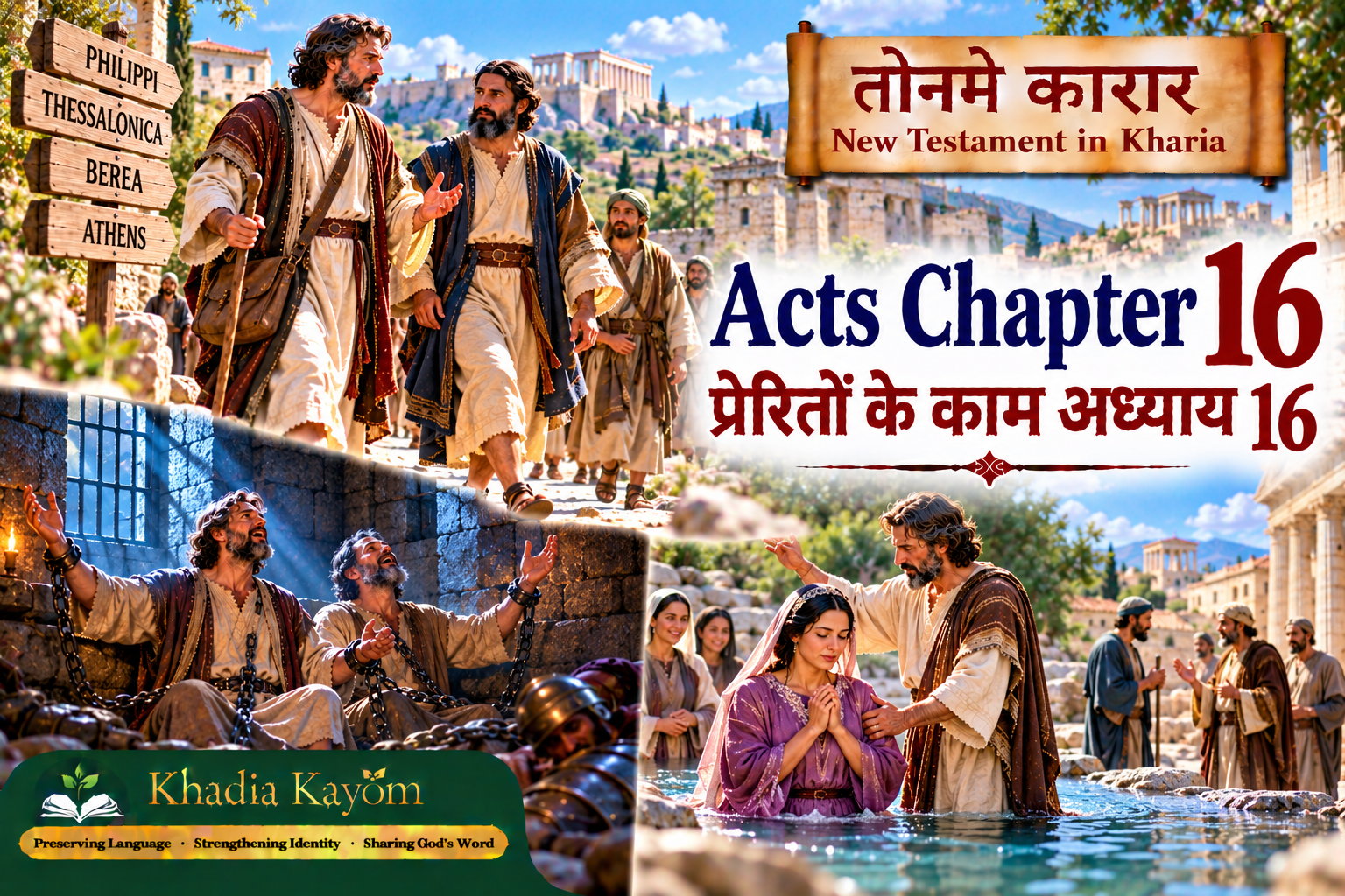 Acts Chapter 16 in Kharia &ndash; Paul and Silas Pray in Prison, the Philippian Jailer Believes, and Lydia Is Baptized