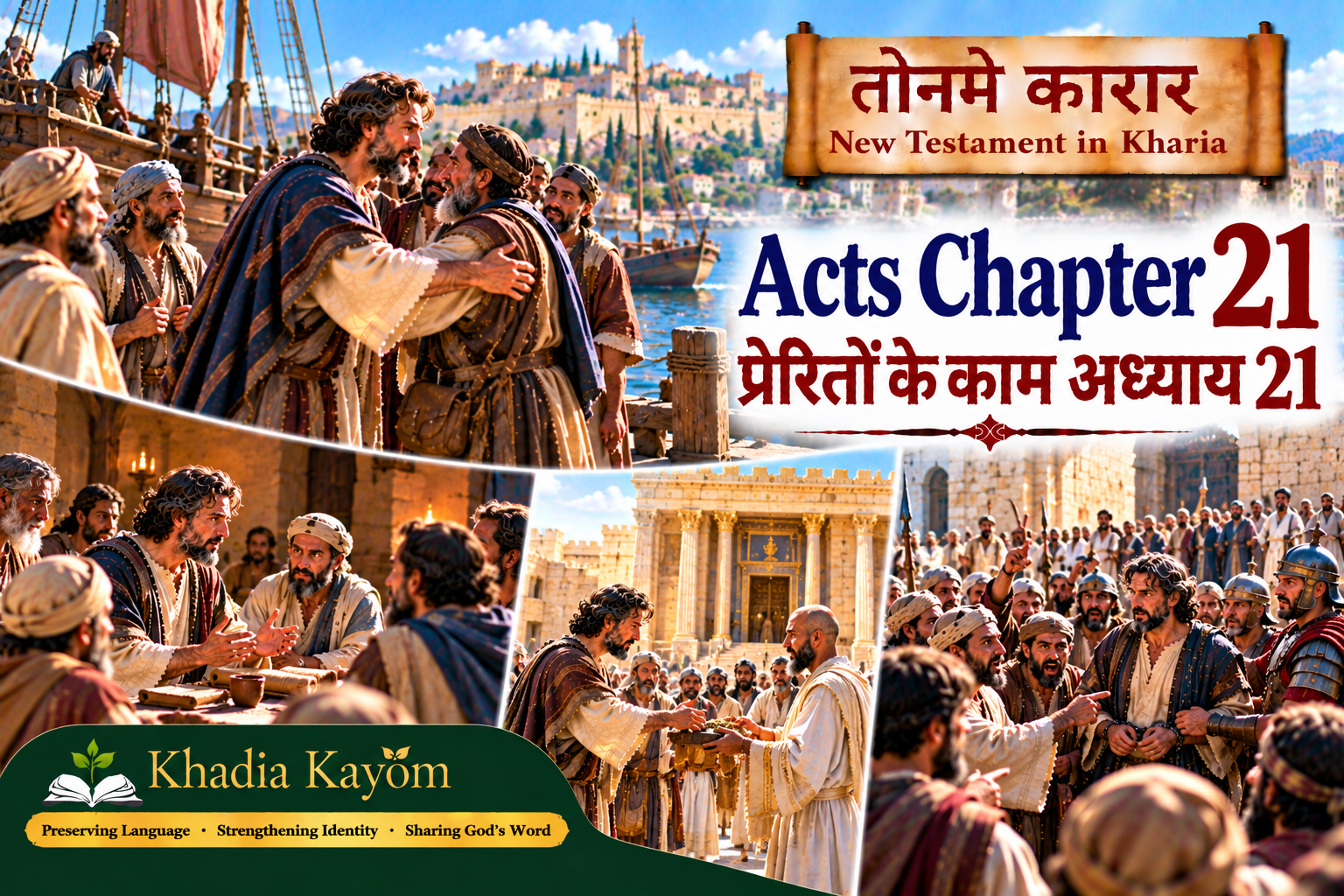 Acts Chapter 21 in Kharia &ndash; Paul Travels to Jerusalem, Meets the Believers, and Is Arrested at the Temple