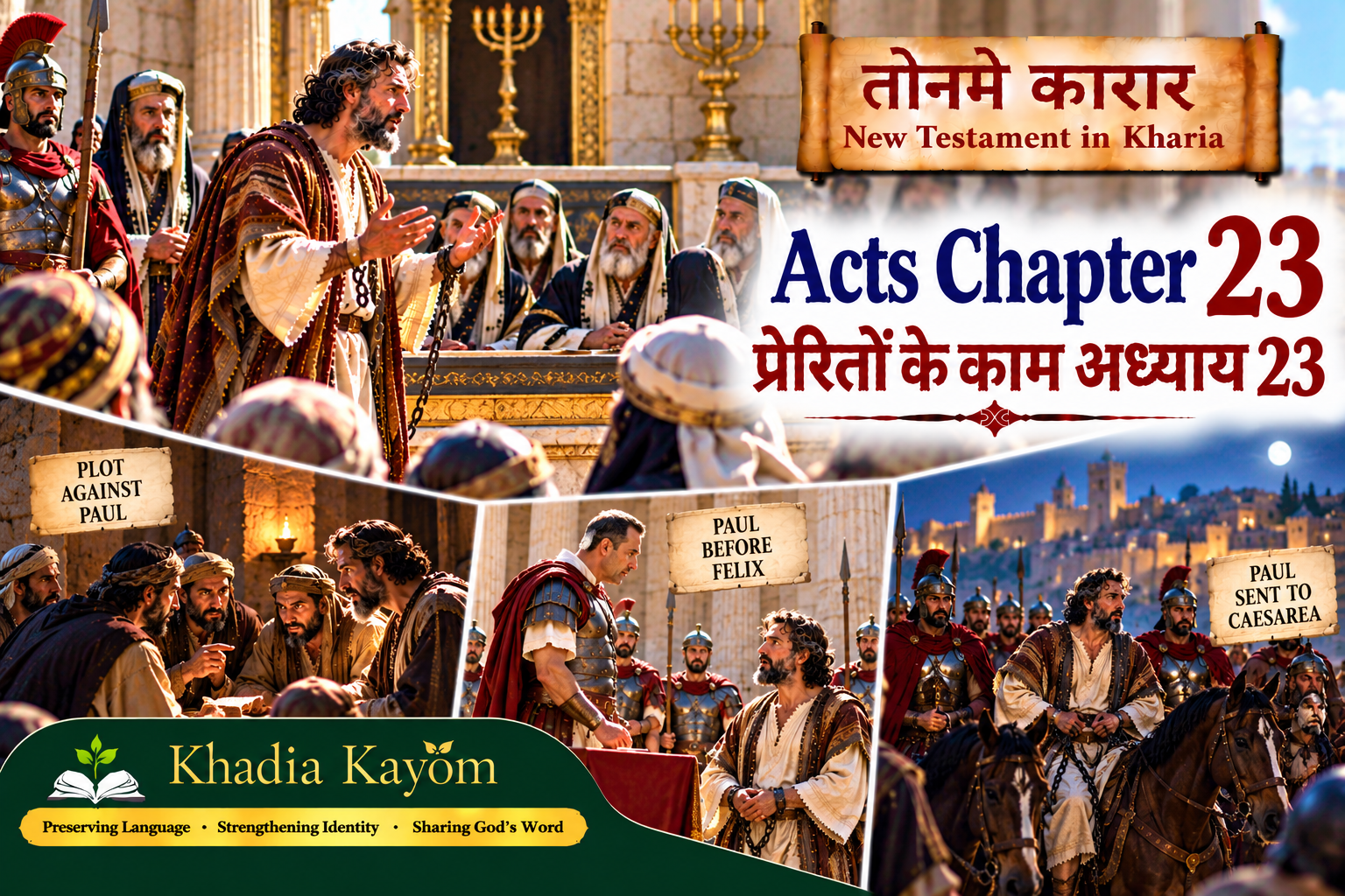 Acts Chapter 23 in Kharia &ndash; Paul Defends His Faith Before the Jewish Council and Is Protected from a Plot Against His Life