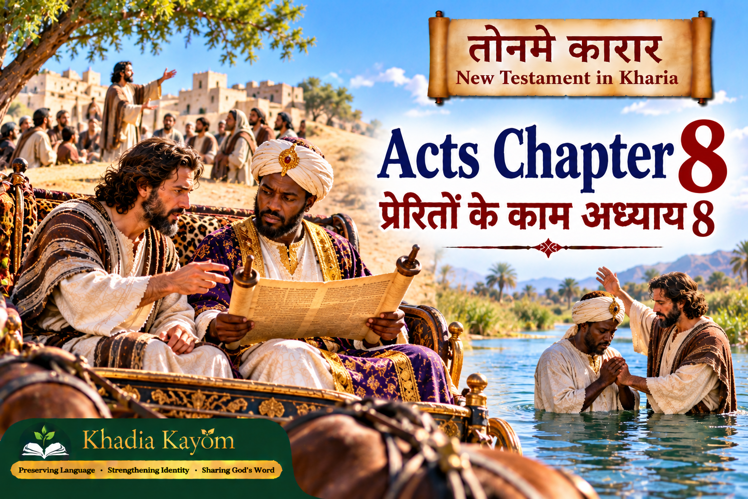 Acts Chapter 8 in Kharia &ndash; Philip Explains Scripture to the Ethiopian Official and Baptizes Him